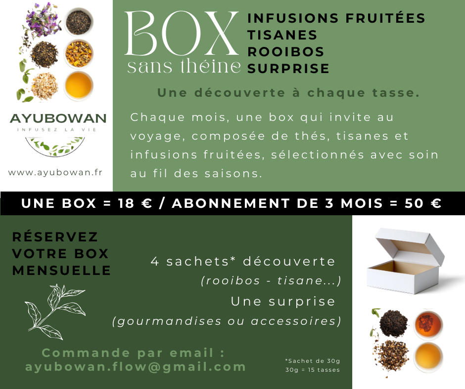 Box thé tisane sans théine ayubowan